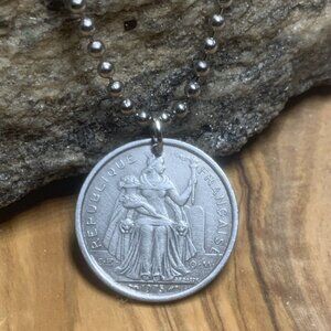 1979 Real French Polynesia 1 Franc Coin made into a Pendant Unisex Necklace A1